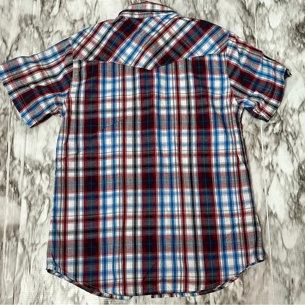 Levi's Red Blue Casual Pearl Snap Button Down Shirt Western Cowboy Country Farm